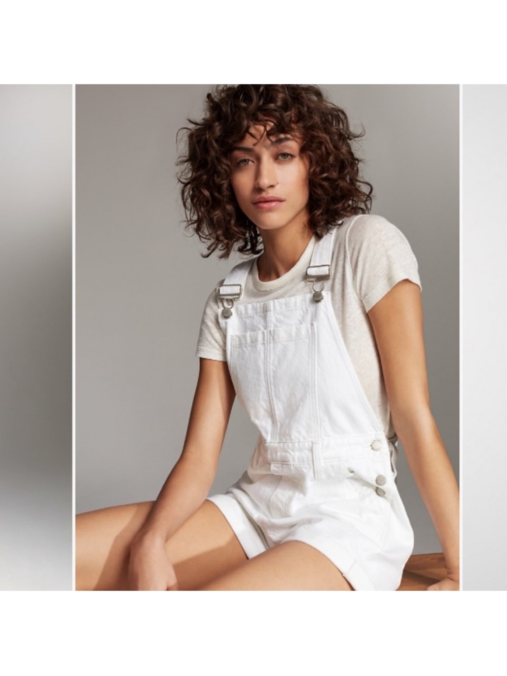 NWT Denim Forum Carrie Overall Shortall White Cuffed Raw Hem